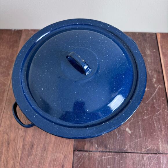 Vintage Retro 1970s Enamelware Blue Speckled Graniteware Pot with lid - Picture 8 of 13